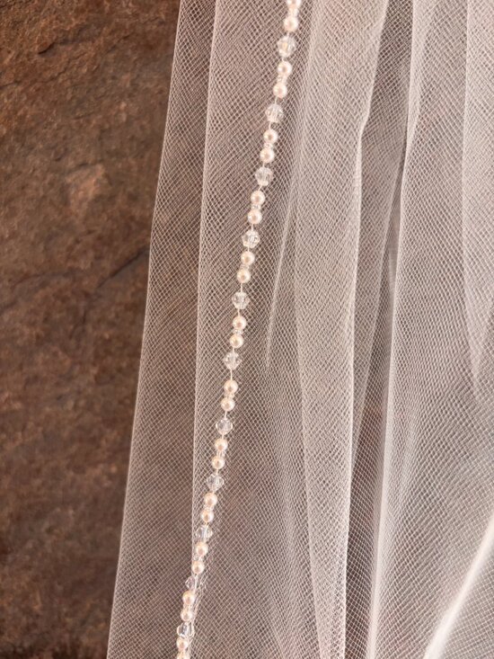 Crystal & Pearl Edged Fingertip Wedding Veil main image 5
